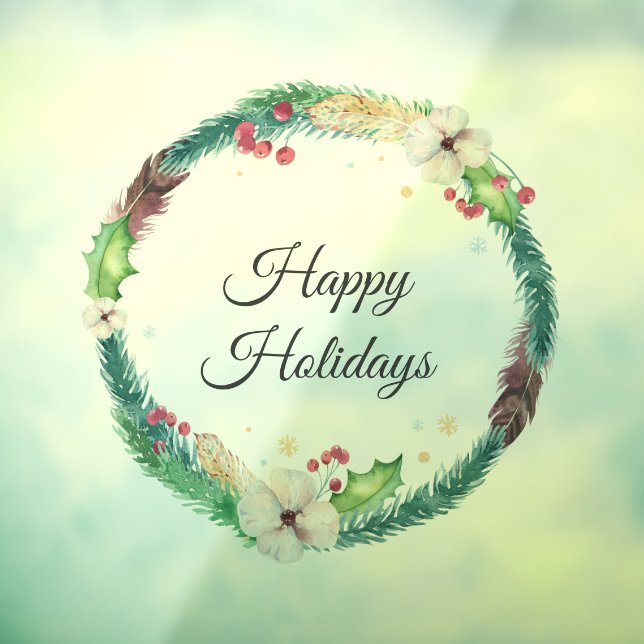 Pretty Boho Holiday Wreath  Customisable Window Cling (Sheet 3)