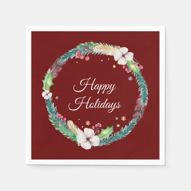 Pretty Boho Holiday Wreath  Napkin (Front)