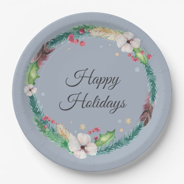 Pretty Boho Holiday Wreath   Paper Plate (Front)