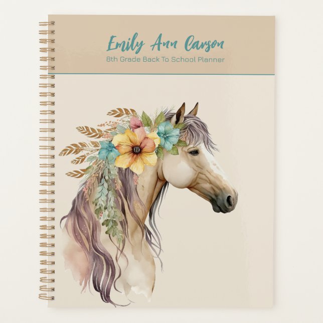 Pretty Boho Horse Custom Back To School Planner (Front)