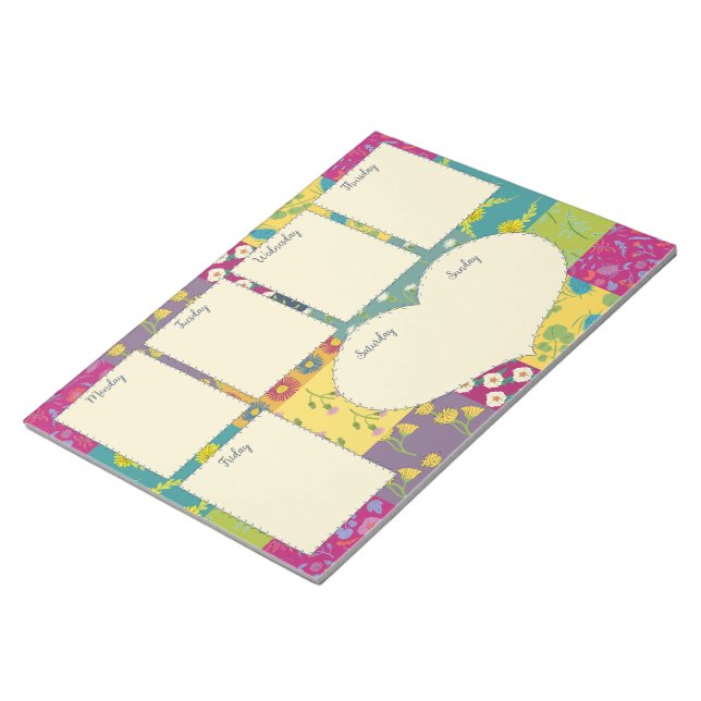 Pretty Boho Maximalist Quilt Weekly Planner Notepad (Angled)
