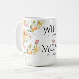 Pretty Boho Orange Pink watercolor floral wife mum Coffee Mug
