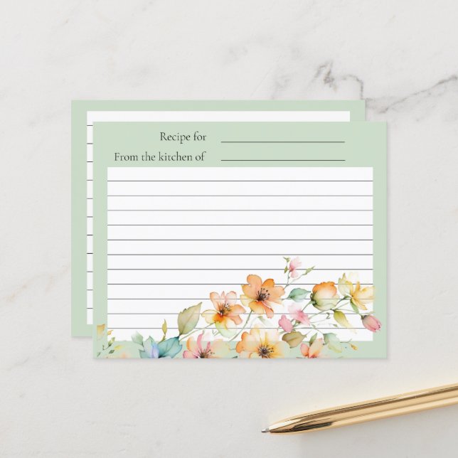 Pretty Boho Orange Pink Watercolor Wildflowers (Front/Back In Situ)