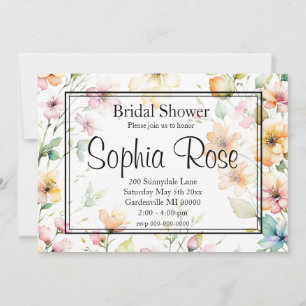 Pretty Boho Orange Pink Watercolor Wildflowers Invitation