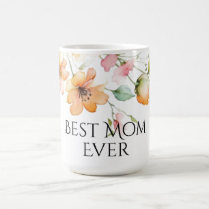 Pretty Boho Orange Pink Watercolor Wildflowers Mom Coffee Mug