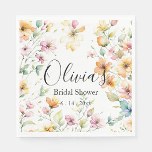 Pretty Boho Orange Pink Watercolor Wildflowers Napkin