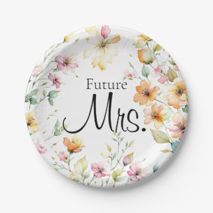 Pretty Boho Orange Pink Watercolor Wildflowers Paper Plate