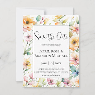 Pretty Boho Orange Pink Watercolor Wildflowers Save The Date