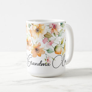Pretty Boho Orange Watercolor Wildflower Grandma Coffee Mug