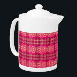 Pretty Boho Pink Pattern<br><div class="desc">Pretty teapot features tiled Bohemian style pattern in shades of pink with floral icons</div>