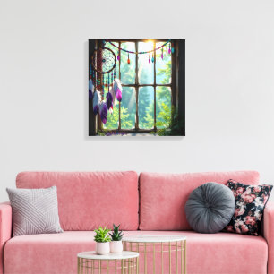 Pretty Boho Purple Dreamcatcher in Window   Canvas Print