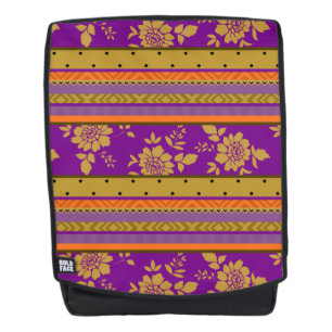 Pretty Boho Purple Mustard Yellow Floral Pattern Backpack