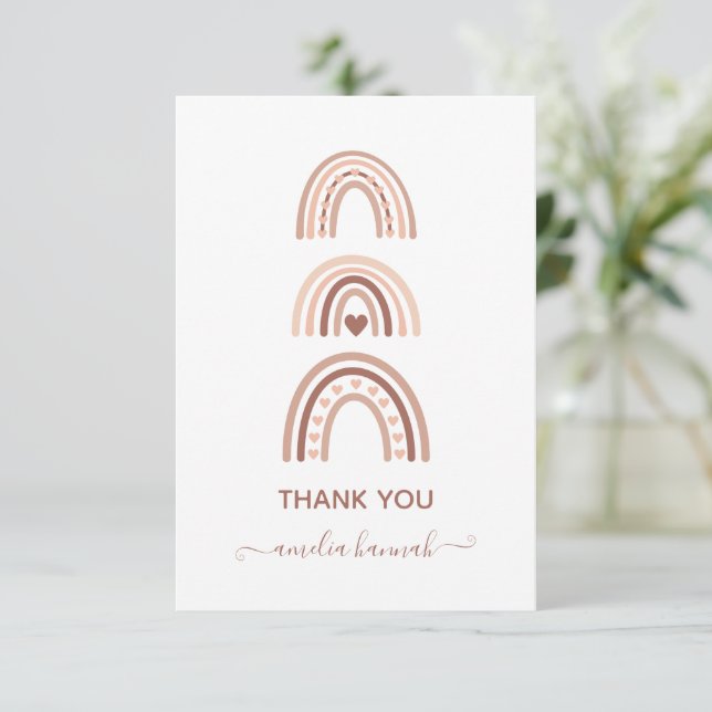 Pretty Boho Rainbow Baby Shower Thank You Card (Standing Front)