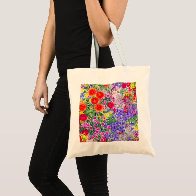 Pretty boho spring summer floral colourful tote ba (Front (Product))