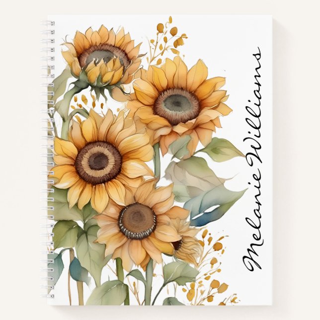 Pretty Boho Sunflowers | Personalised Name Notebook (Front)