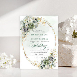 Pretty boho white roses wedding invitation