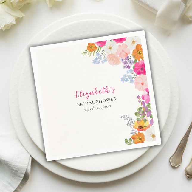 Pretty Boho Wildflowers Bridal Shower Napkin (Creator Uploaded)