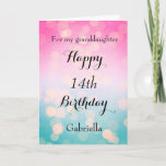 Pretty Bokeh 14th Birthday Granddaughter Card<br><div class="desc">A pink and blue bokeh 14th birthday card for granddaughter,   which you can easily personalise with her name. Inside this unique birthday card reads a heartfelt birthday message,  which can also be personalised if wanted. This would make a unique birthday keepsake for her.</div>