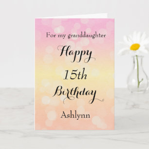 Pretty Bokeh 15th Birthday Granddaughter Card