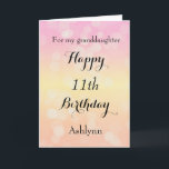 Pretty Bokeh Happy 11th Birthday Granddaughter Card<br><div class="desc">A pretty 11th birthday daughter card, which you can easily personalize the front with her age and name. This daughter birthday card has a bokeh design with the background in a light pink, light yellow and light orange. You can easily edit the birthday message inside the card. The back of...</div>