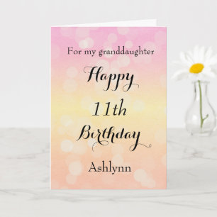 Pretty Bokeh Happy 11th Birthday Granddaughter Card
