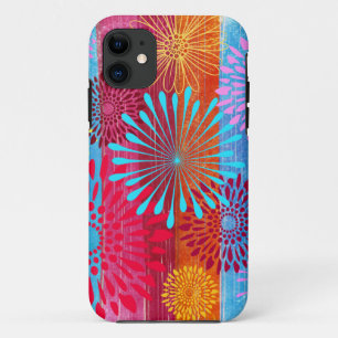 Pretty Bold Colourful Flower Bursts on Wide Stripe iPhone 11 Case