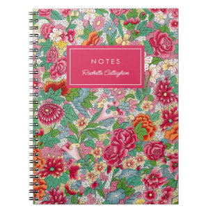 Pretty Bold Floral Pattern Magenta Name Notebook