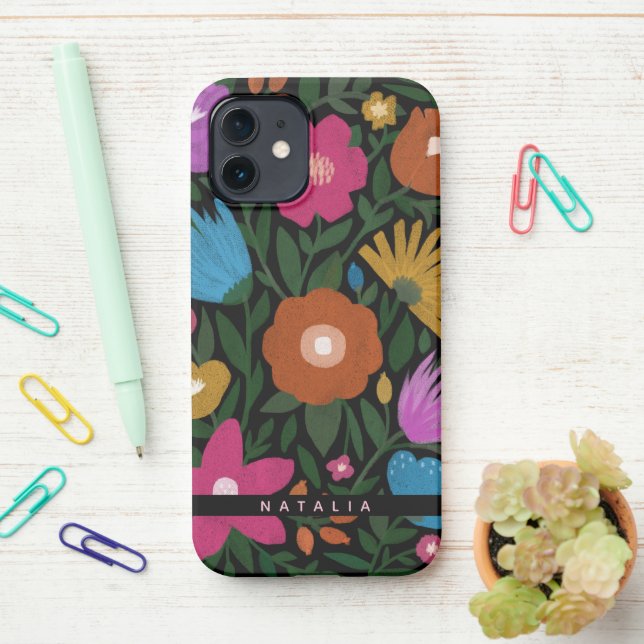 Pretty Bold Painted Florals | Name iPhone Case (On Desk)