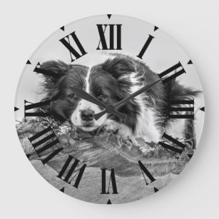 Pretty Border Collie Dog Large Clock