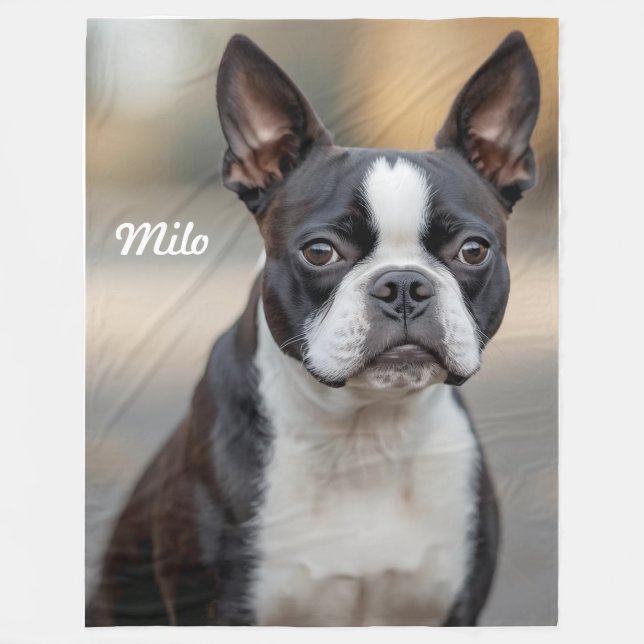 Pretty Boston Terrier Personalised Fleece Blanket (Front)