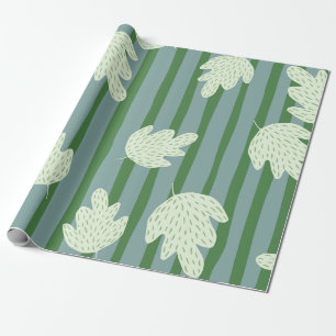 Pretty botanical and stripes pattern Blue Green Wrapping Paper