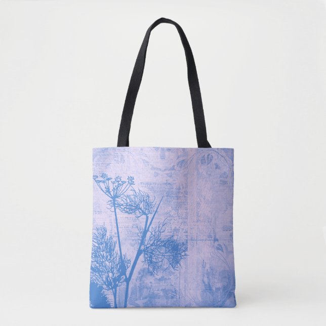 Pretty Botanical Blue Dandelion Seed Silhouette Tote Bag (Front)