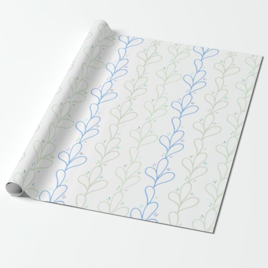 Pretty Botanical Blue Gender Neutral Baby Shower Wrapping Paper