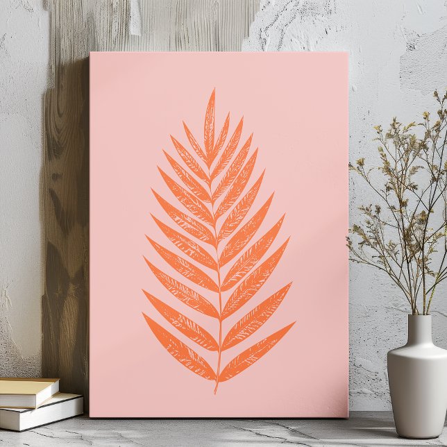 Pretty Botanical Fern Palm Leaf Pastel Pink Orange Canvas Print (Creator Uploaded)