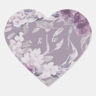 Pretty Botanical Floral Monogram Wedding Heart Sticker