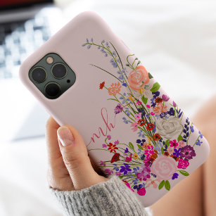 Pretty botanical floral wild flowers chic monogram Case-Mate iPhone 14 pro max case