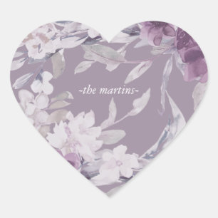 Pretty Botanical Floral with Name Wedding Heart Sticker