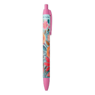 Pretty Botanical Girly Floral Black Ink Pen