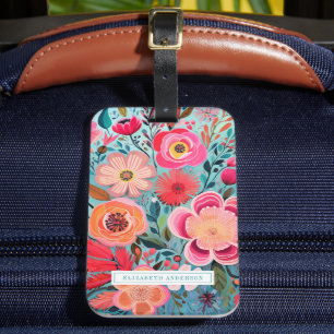 Pretty Botanical Girly Floral Pattern Luggage Tag