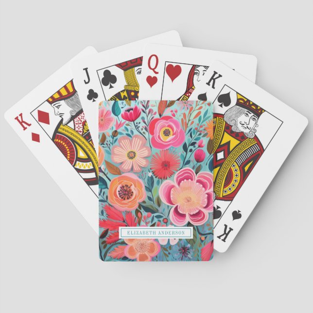 Pretty Botanical Girly Floral Pattern Playing Cards (Back)