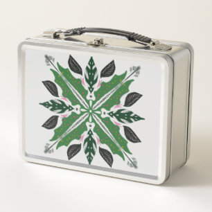 Pretty Botanical Greenery Doodle Illustration Metal Lunch Box