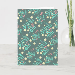 Pretty Botanical Leaves and Berries Blue Pattern Card