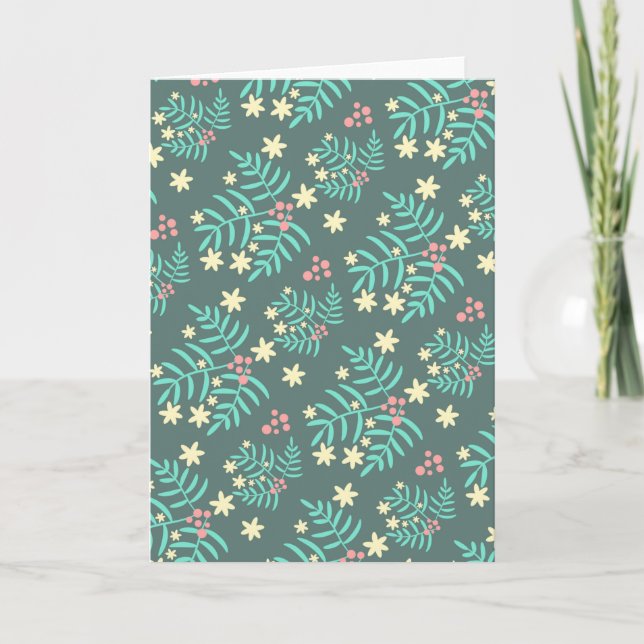 Pretty Botanical Leaves and Berries Blue Pattern Card (Front)