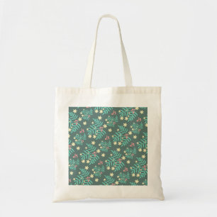 Pretty Botanical Leaves and Berries Blue Pattern Tote Bag