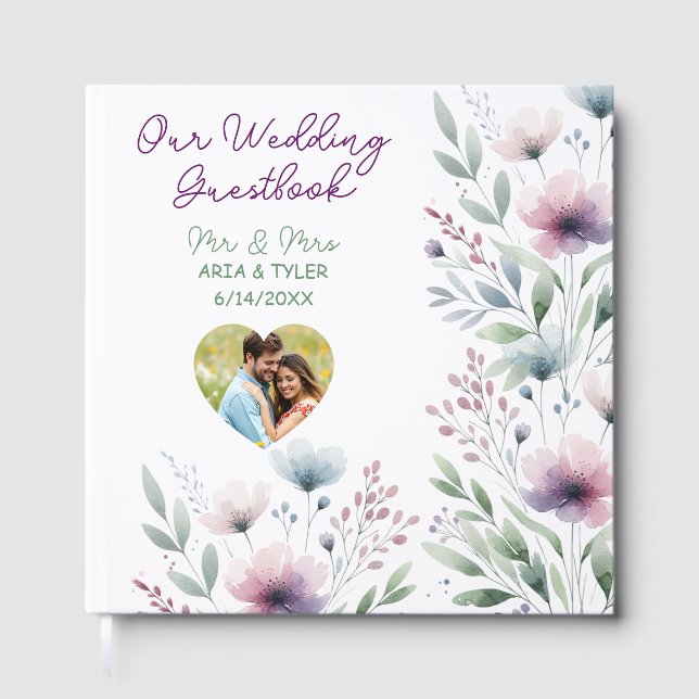 Pretty Botanical Personalised Wedding Guest Book (Front)