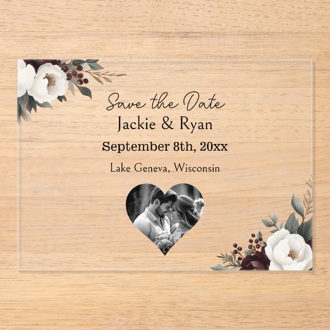 Pretty Botanical Translucent Wedding Save the Date Acrylic Invitations (Front)