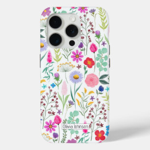 Pretty Botanical Watercolor Flowers iPhone 15 Pro Case