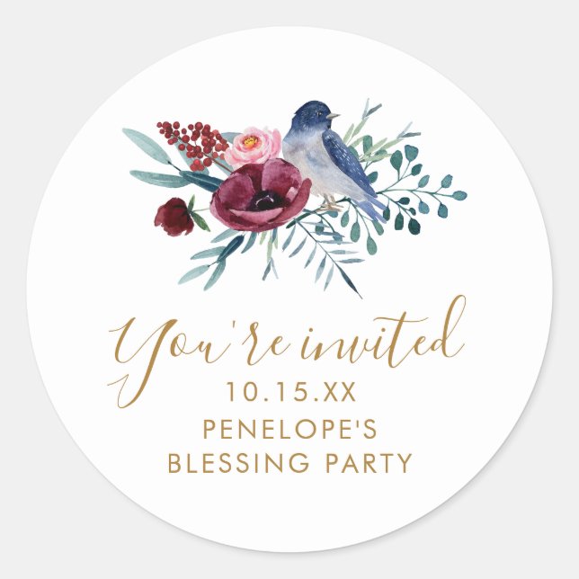 Pretty Botanical You're Invited Mother's Blessing  Classic Round Sticker (Front)