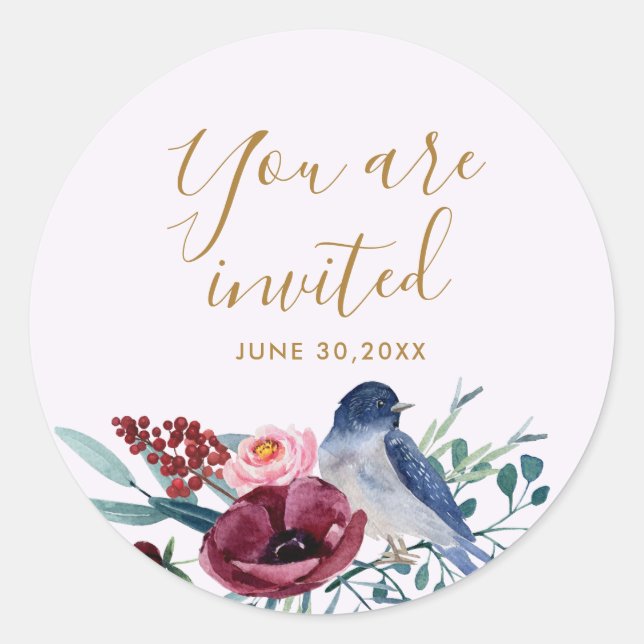 Pretty Botanical You're Invited Mother's Blessing  Classic Round Sticker (Front)