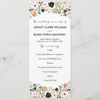 Pretty Bouquet Floral Wedding Program | Black Programme